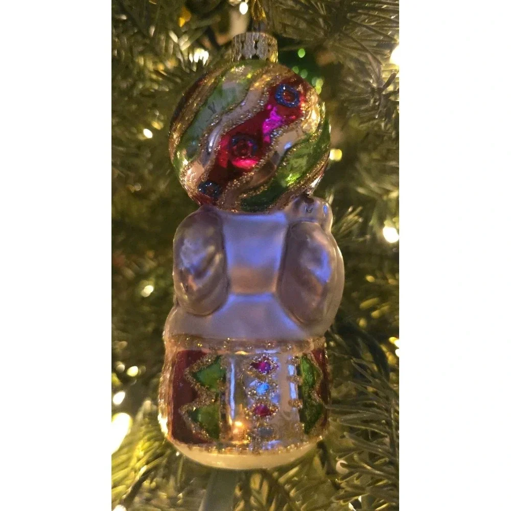 VTG Lot Of‎ 2 Christmas Glass Ornament Elephant Circus Style Ball Hat